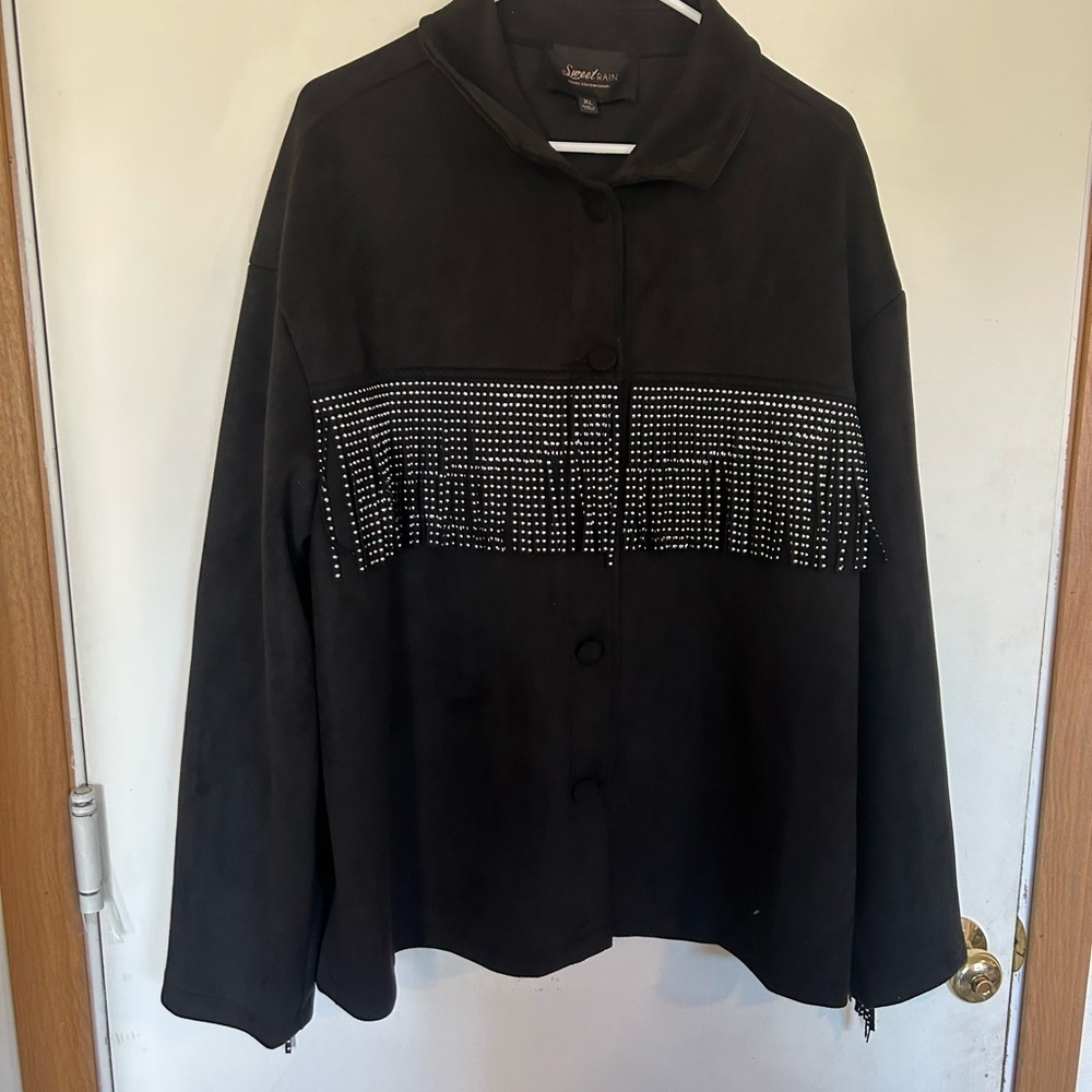 NWT XL Sweet Rain Black Country Western Jacket with Fringe and Studded Details